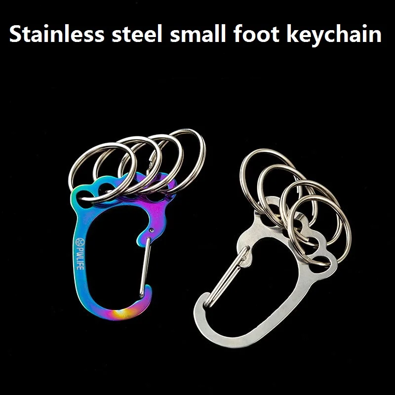 Creative Colorful titanium stainless steel keychain multi ring small foot car personality cute key storage and anti loss