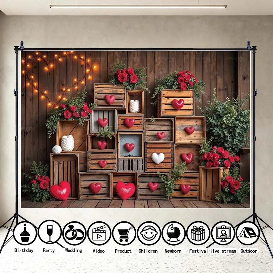 

MOON.QG Valentines February 14 Wooden Brick Photo Background Rose Light Cabinet Backdrop Couple Shooting Photography Studio Wall