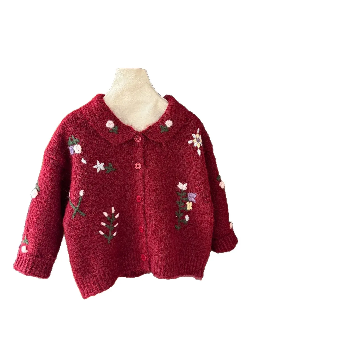 2026 New Autumn Girls Knit Cardigan, Korean‑Style Loose Stylish Hand Crochet Floral Sweater Outerwear For Kids Girls