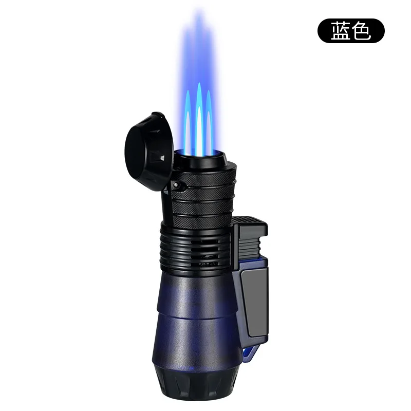 Three Flame Direct Blue Flame Transparent Body Small Spray Gun Windproof Inflatable Lighter Cigarette Accessorie