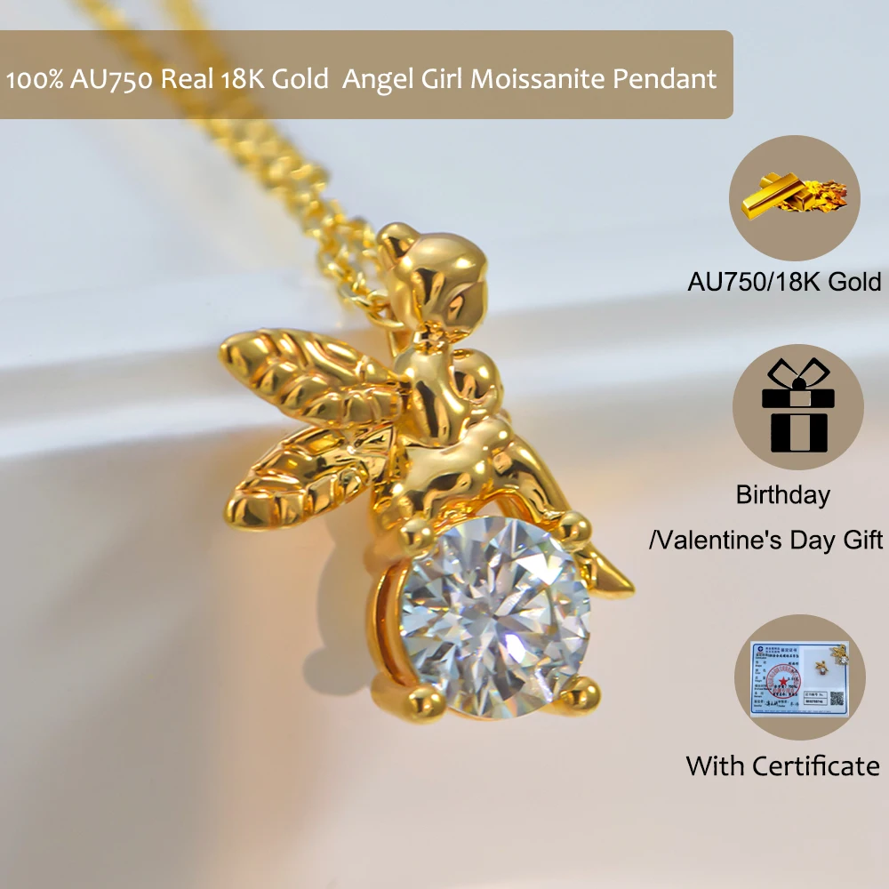 angel girl pendant for girl real 18k gold moissanite pendant estilo simples fine jewelry festival grande presente nova moda au750 1ct 01