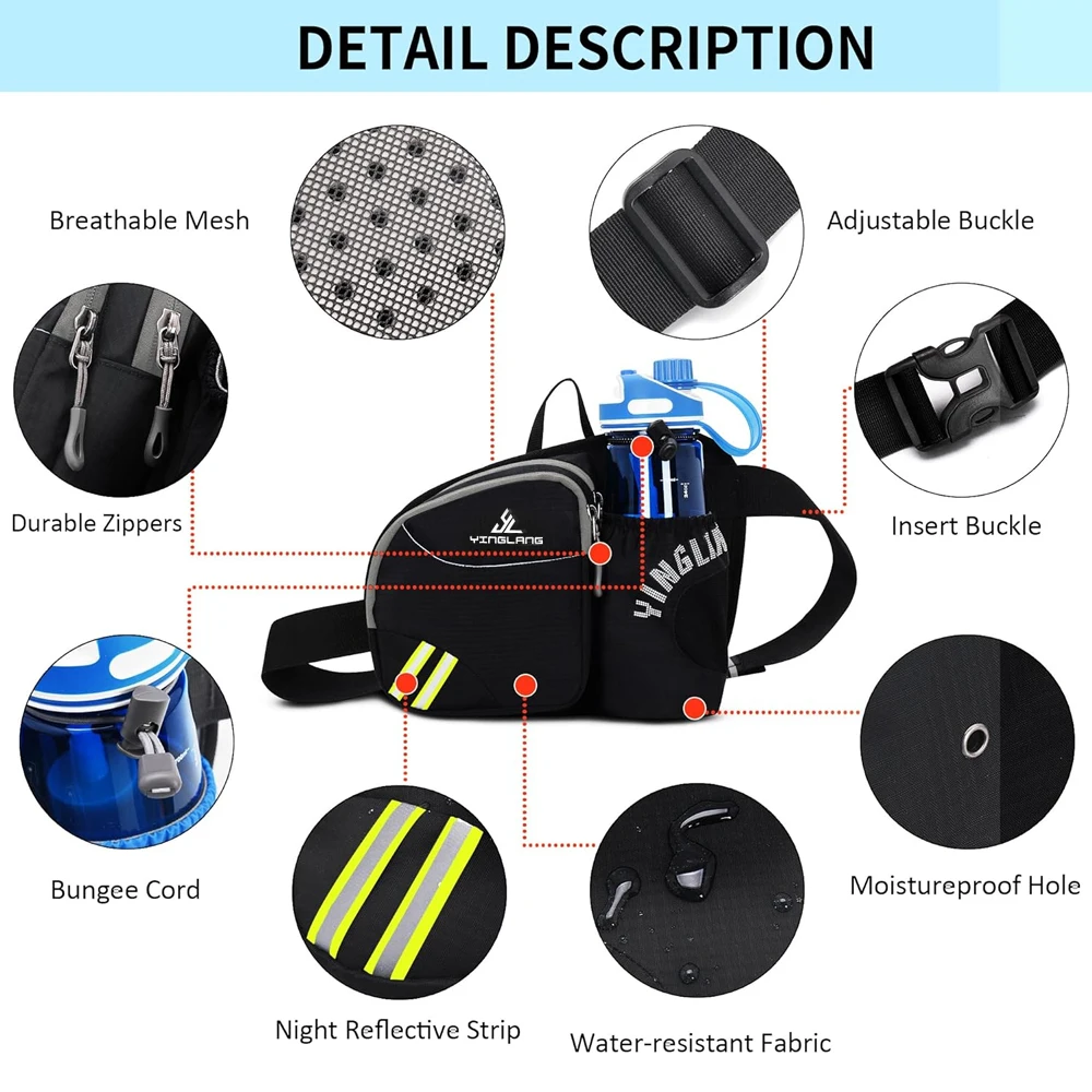 Fanny Pack with Water Bottle Holder, Waist Pack with Multi-Pockets Large Capacity Casual Bum Bag for Traveling Running Hiking