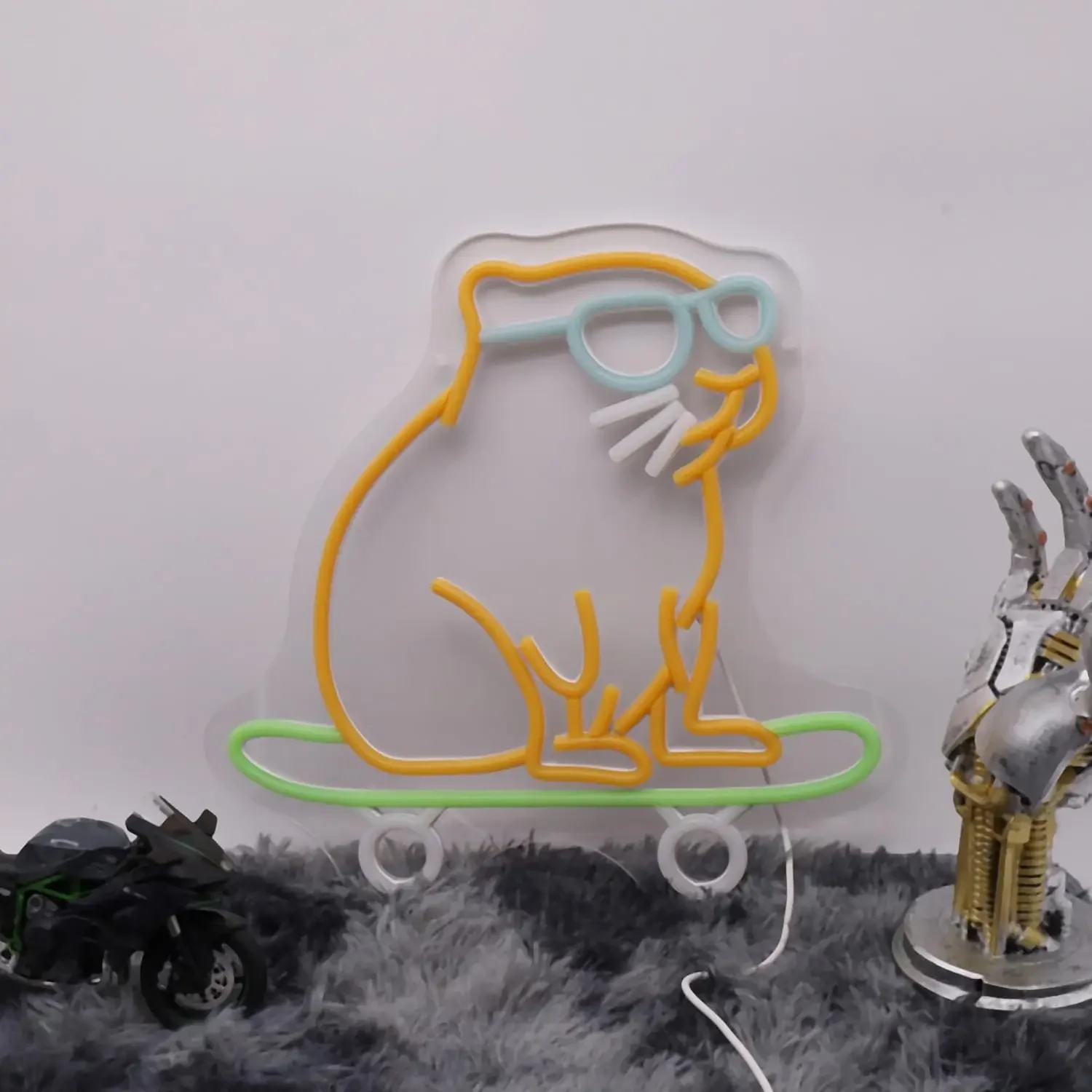 LED Capybara Skateboard Neon Sign for Wall Decor USB Dimmable Neon Light for Bedroom Man Cave Garage Decor Lover Birthday Gifts