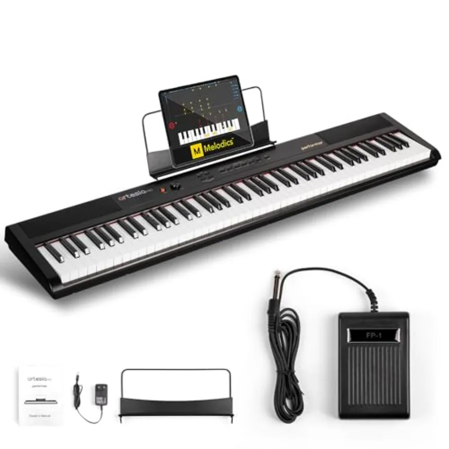 

Portable 88 Key Weighted Keyboard Piano with Full-Size Velocity Sensitive Keys in Black Digital Piano Keyboard with Sustain Ped