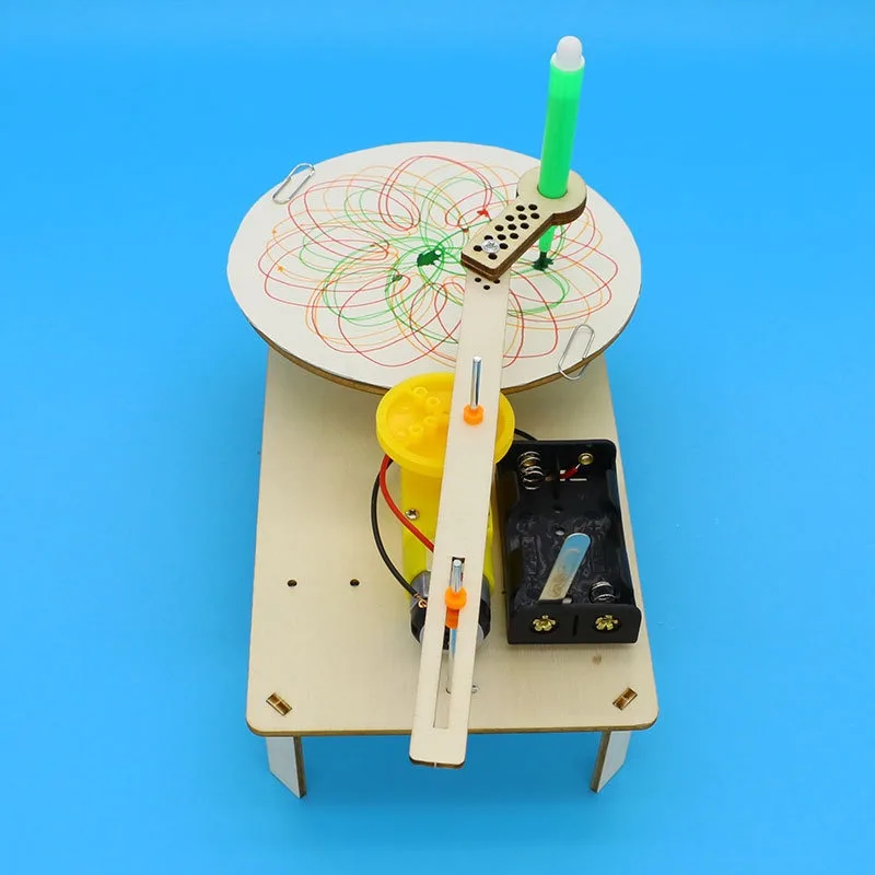 Kit de Plotter eléctrico de madera ensamblado creativo para niños, modelo de pintura automática, Robot de dibujo, juguete de experimento de ciencia física