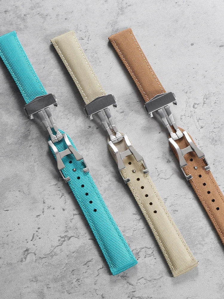 Deployant Sailcloth Uhrenarmband 20mm 22mm, beidseitig hochdichtes Nylon, Schnellverschluss mit Faltschließe, Uhrenband für Omega