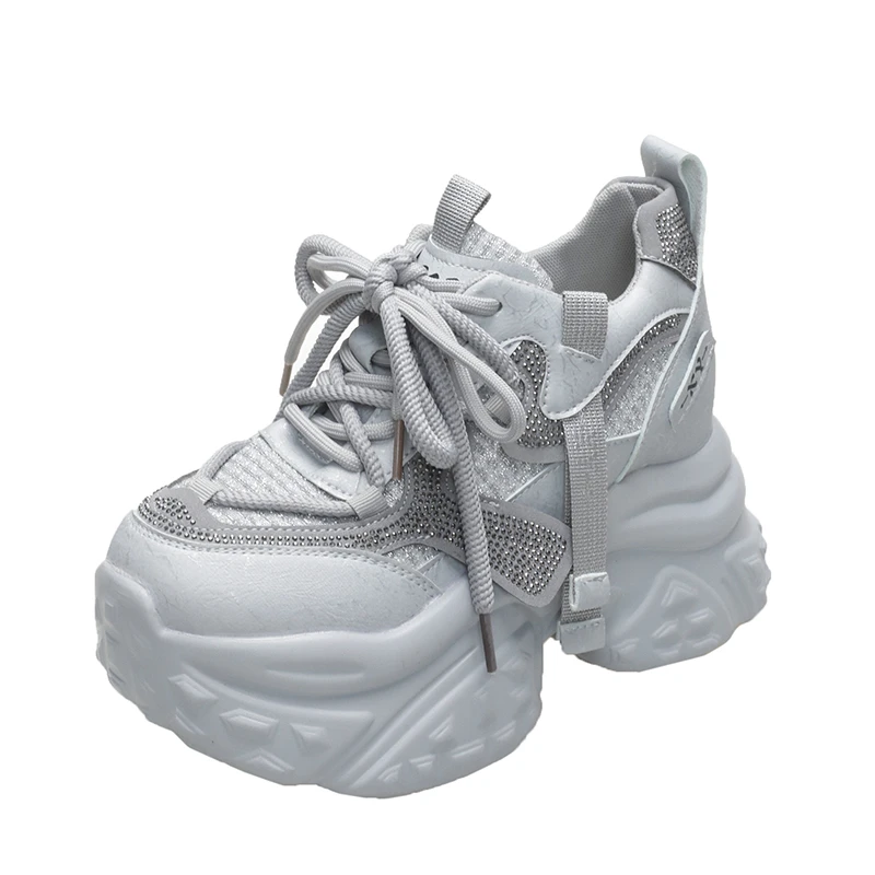 Luxury Rhinestone Chunky Sneakers for Women Fashion Purple Denim Platform Sports Shoes Woman Non Slip Thick Sole Vulcanize Shoes