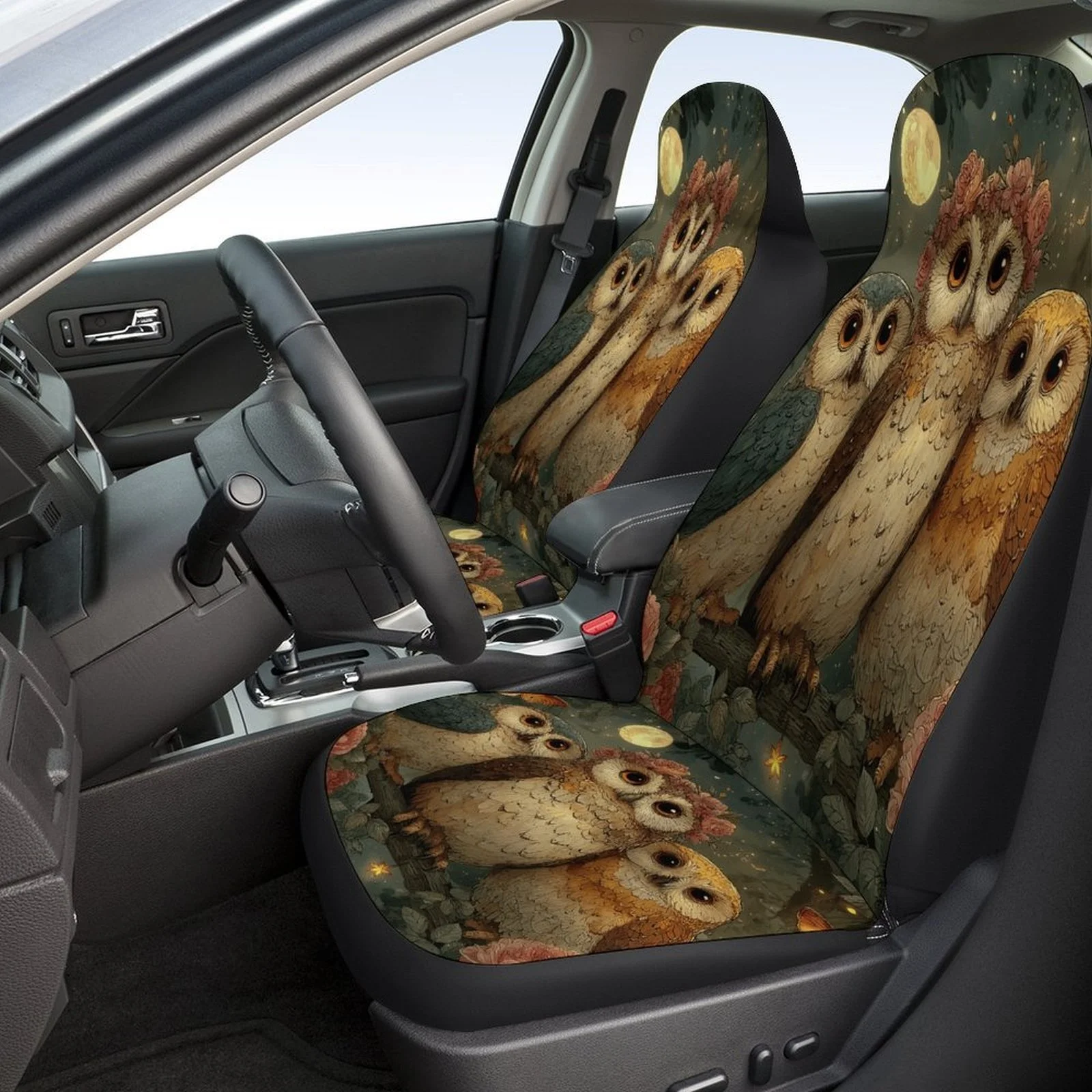 Owl Moonlight Inspired Car Seat Cover Collection For Various Vehicles, Stylish Premium Car Seat Protectors Complete Set, Univers
