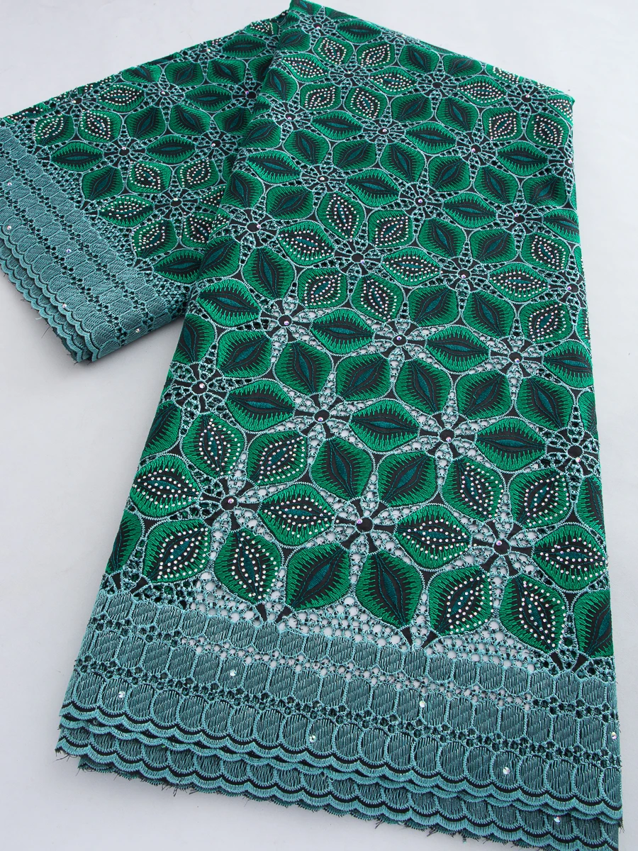 Afrikanischer Stil Grüner Baumwoll-Spitzenstoff, Schweizer Voile-Spitze mit Steinen, Nigerianische Hochzeitskleid-Spitze