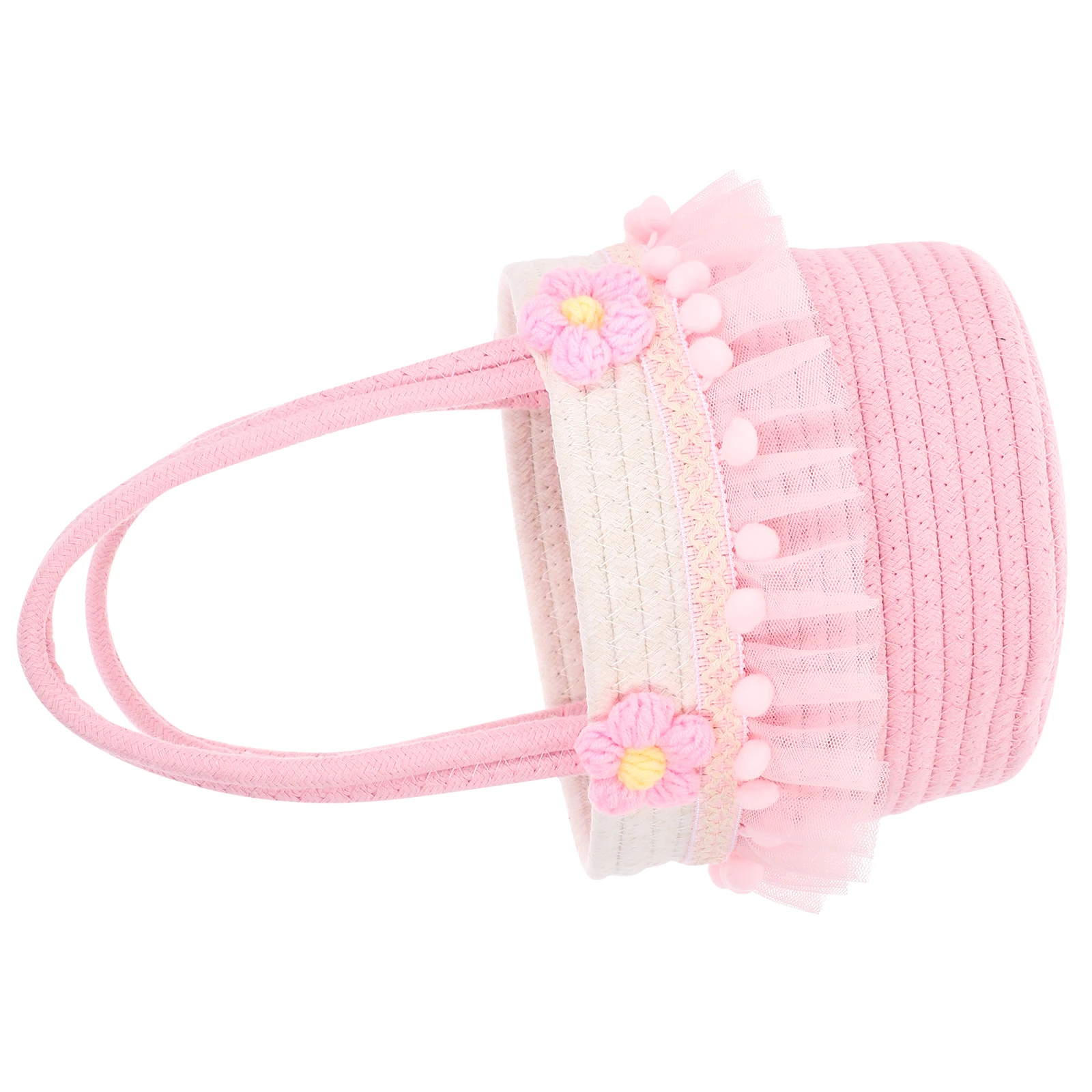 

Cotton Rope Flower Girl Basket Pink Wedding Bouquet Storage Baskets Portable Woven Dried Flower Holder Outdoor Decorative