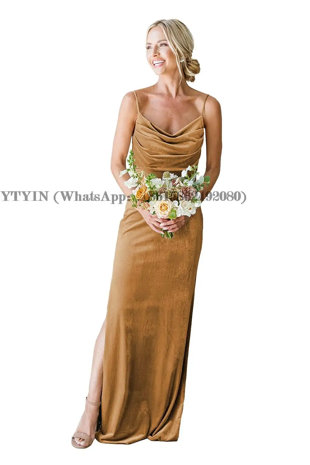 

V Neck Bridesmaid Dresses Long Spaghetti Strap Velvet Evening Dresses Wedding Guest Dresses