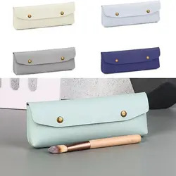 Leather Pencil Case Portable Pen Bag Large Capacity Makeup Brush Holder Water Proof Lipstick Package Toiletry Bag