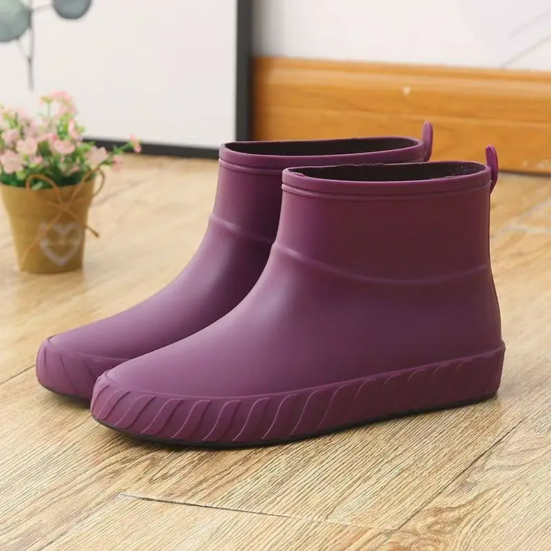 Women's Ankle Rain Shoes Soft Sole Non Slip Flat Sole Waterproof Detachable Cotton Cover Slip On Kitchen Work Shoe Garden Shoe