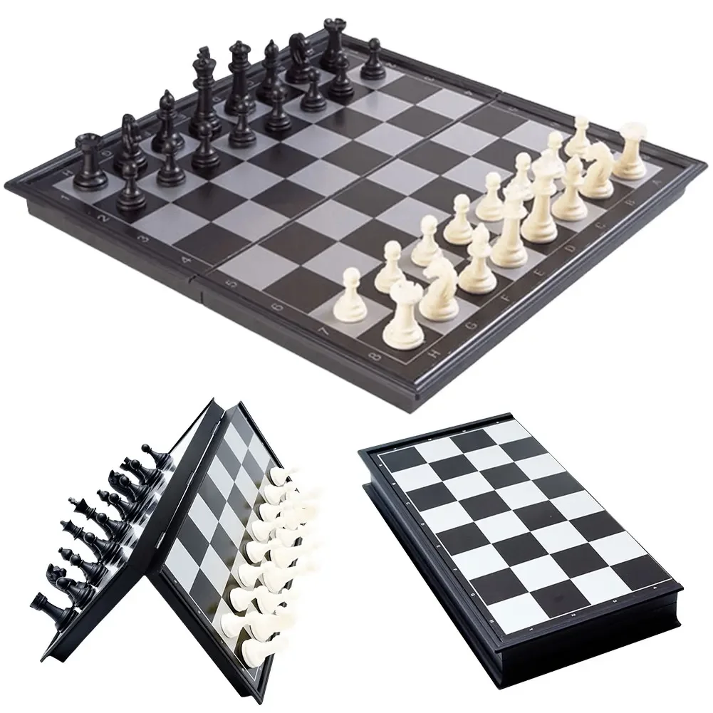 Zusammenklappbares magnetisches Schach, 19,5 x 19,5 cm, tragbares Schachbrett, internationales Schachspiel, Geschenk für Erwachsene, Kinder, Anfänger