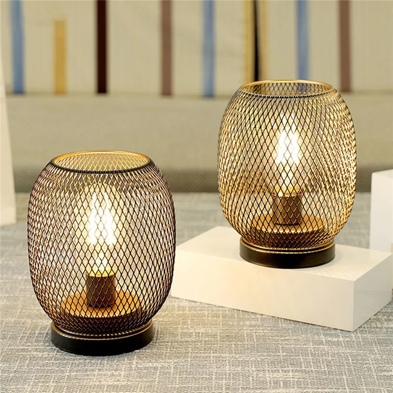 โคมไฟตั้งโต๊ะทรงกลมแบบกรงโลหะ AT19-2 ชิ้น ใช้หลอดไฟ LED ใช้พลังงานจากแบตเตอรี่ ไม่ต้องใช้สายไฟ เหมาะสำหรับงานแต่งงาน งานปาร์ตี้ ตกแต่งบ้าน ใช้แทนเทียน