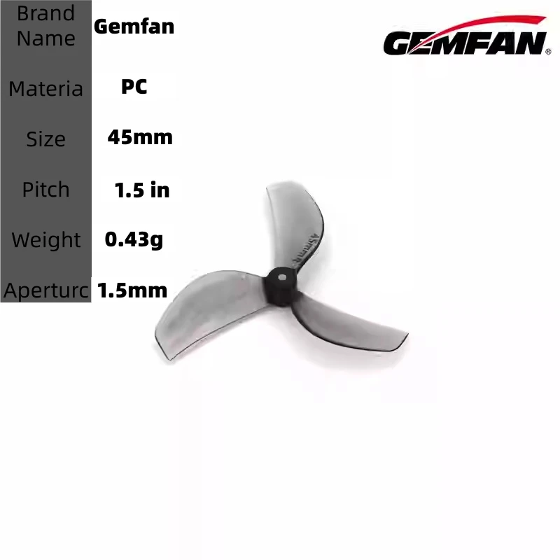 RC Propeller Gemfan 45mm 2/3-blade propeller, with 1.5mm shaft hole, suitable for RC FPV Whoop drone freestyle quadcopter