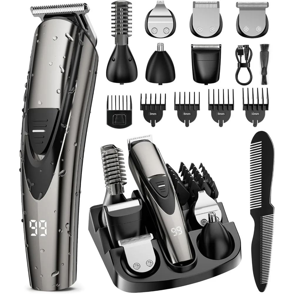

SHPAVVER Beard Trimmer for Men: Professional Barber Hair Clippers - 12-in-1 Cordless Grooming Kit - Waterproof Electric Razor