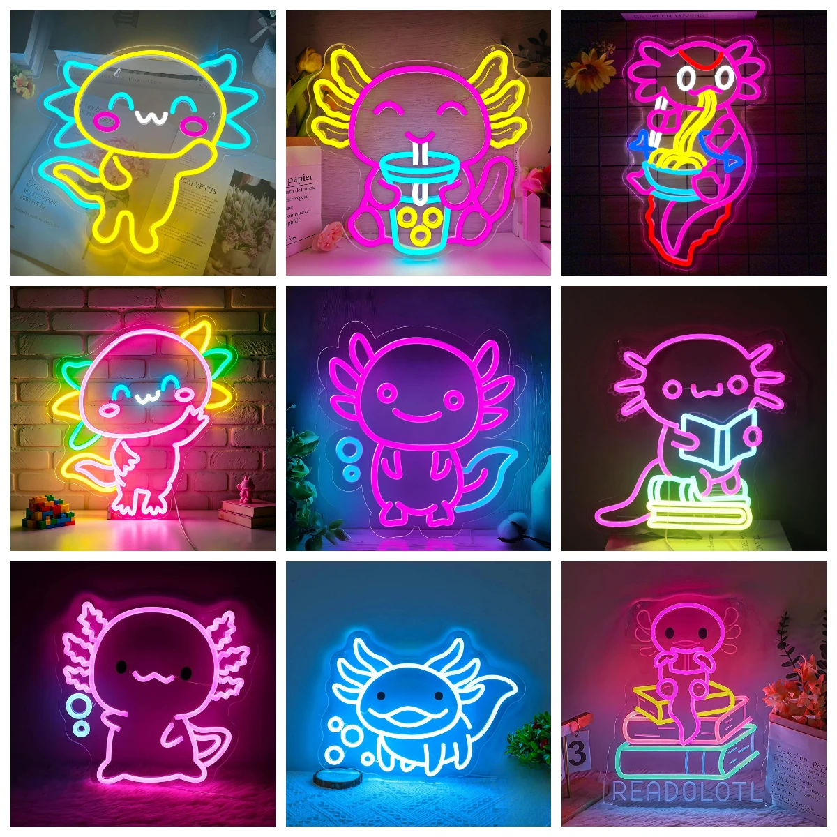 Axolotl Neon Sign LED Anime Neon Signs for Wall Decor Neon Light for Children Room Dorm Decor Girls Birthday Party Christmas