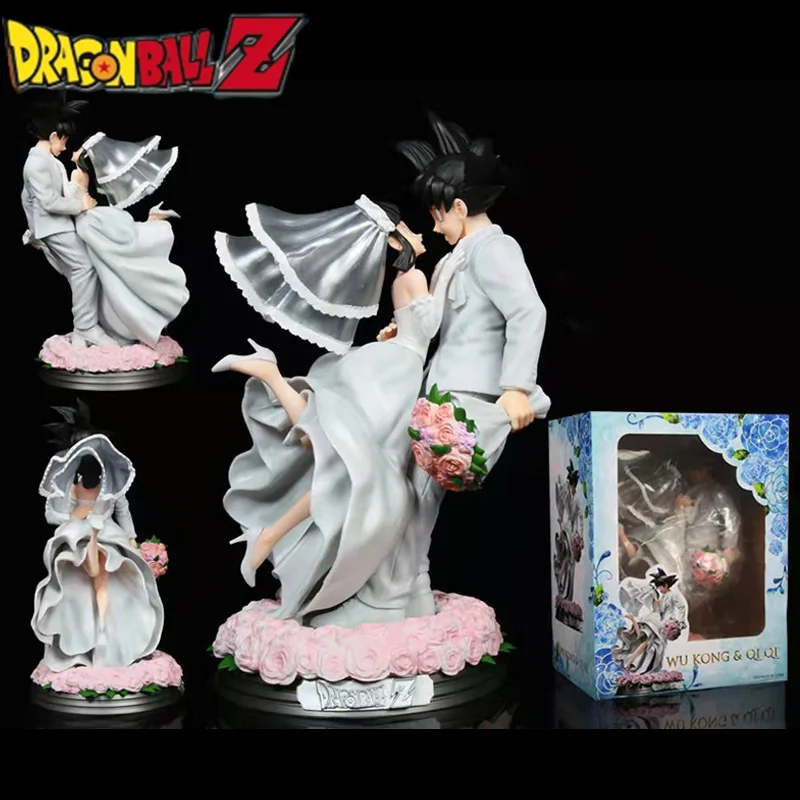 

33cm Dragon Ball Super Anime Figure Son Goku Chichi Figures White Wedding Dress Figurine Gk Model Toys Doll Desktop Decora Gifts