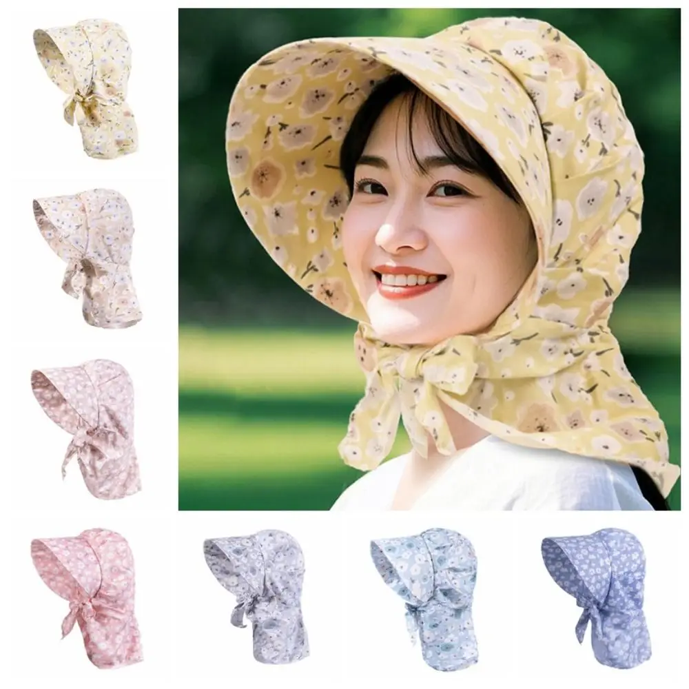 Floral Print Summer Protective Cover Colorful Anti-UV Women's Beach Hat Adjustable Quick Drying Outdoor Fishing Hat Face Shield