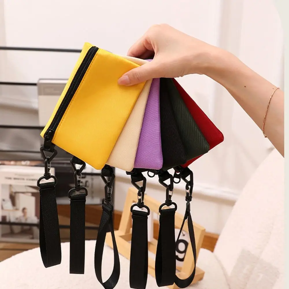 Retro Korean Style Ox Cloth Coin Purse with Lanyard Wrist Bag Small Item Bag Coin Purse Canvas Card Storage Bag Travel