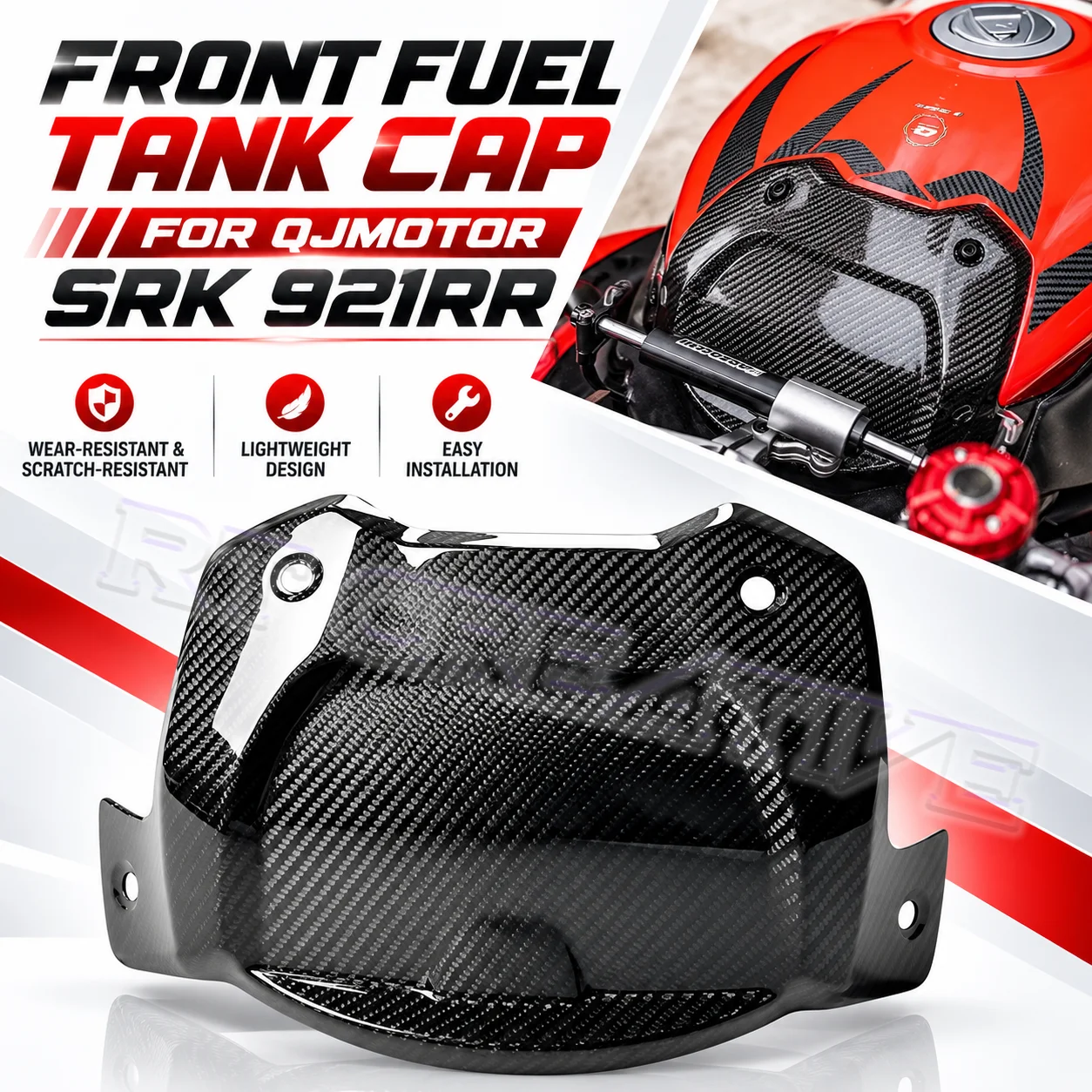 QJMOTOR SRK921RR Motorcycle Carbon Fiber Front Tank Cover (Non-destructive Installation Accessory)