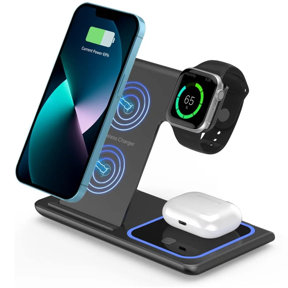15W fast charging 3-in-1 foldable wireless charger bracket #1