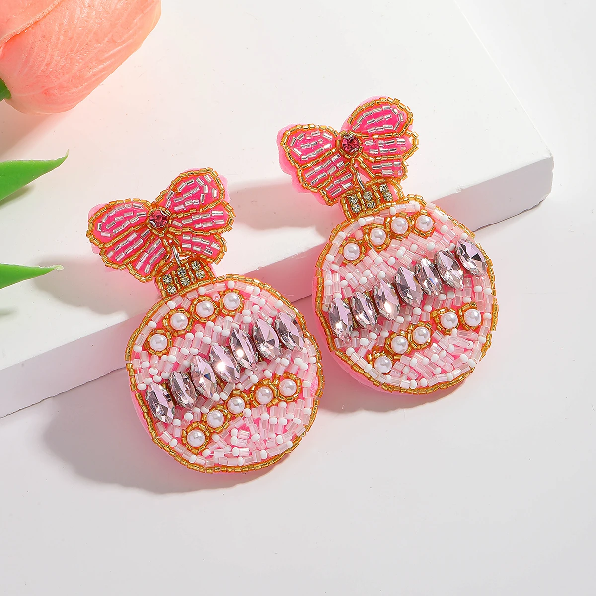 Christmas Ornament Beaded Earrings For Women Bohemia Handmade Seed Beads Bowknot Bell Earrings Holiday Gift For Lover&Friend ﻿