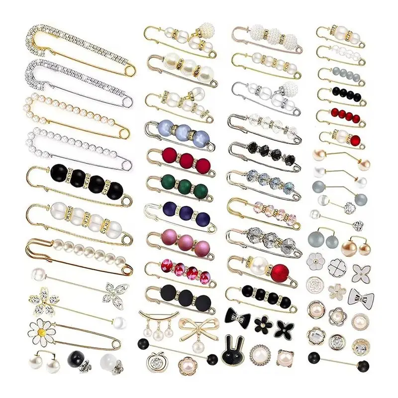 ABUH-70PCS Pearl Brooch,Pant Waist Tightener Safety Pin Double Faux Pearl Brooches For Women Girls Fashion Cover Up Buttons