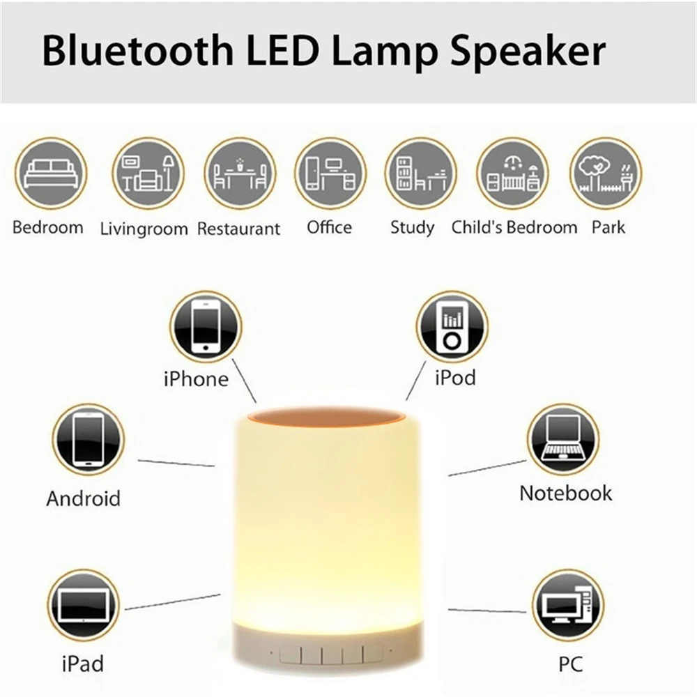 Portable Bluetooth Wireless Speaker Mini Player Touch To Beat Rainbow Light LED Night Light Bedside Table Lamp.