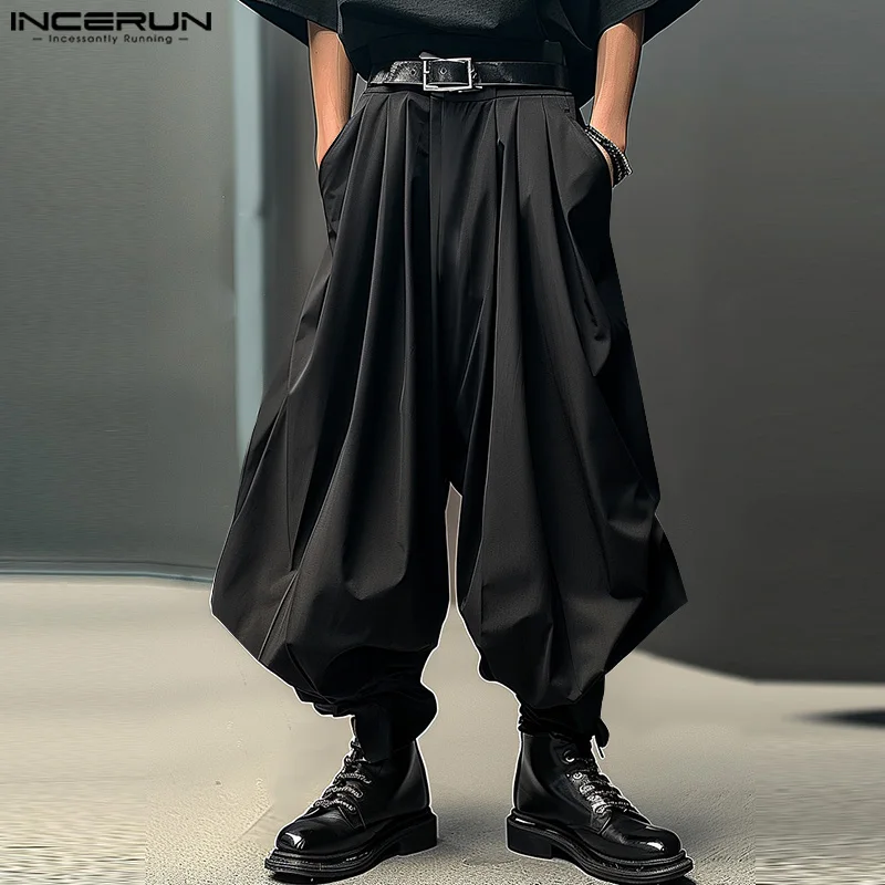 

INCERUN 2024 Korean Style Trousers Stylish Mens Loose Design Pants Casual Streetwear Solid Well Fitting Wide Leg Pantalons S-5XL