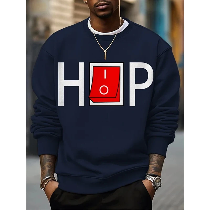 

Simple Design Funny Round Neck Sweatshirt For Men Outdoor Street Hip Hop Casual Long Sleeve Clothes Fashion Loose Autumn Clothes