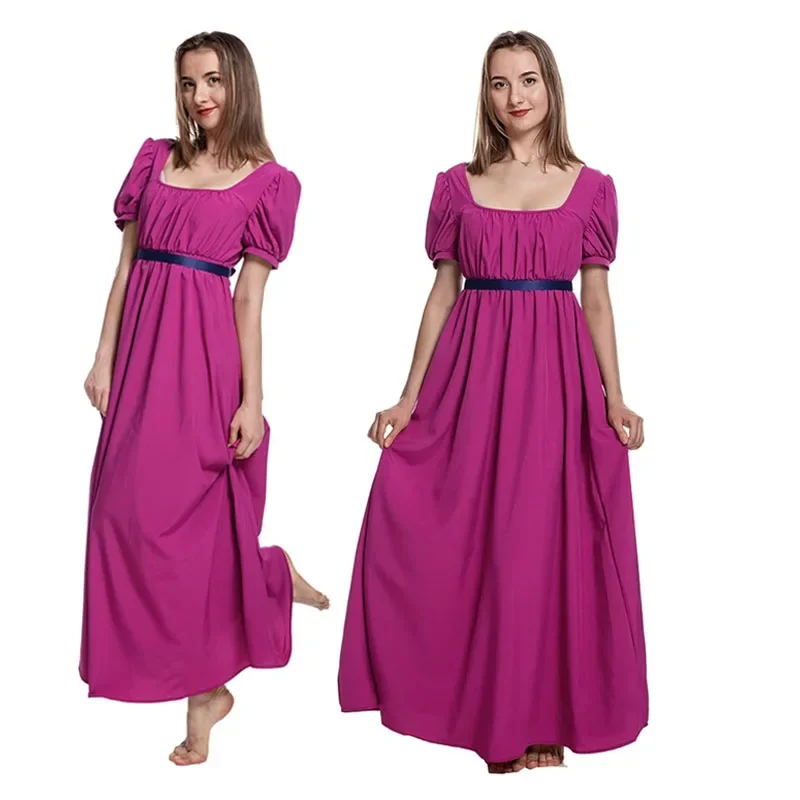 Bridgeton Cosplay Vintage Regent Dress Women's Dress with Satin Embellishment and Ruffled Fluffy Sleeves Empire Waist Dress Tea