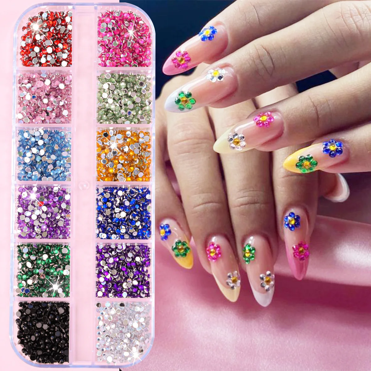 12 grid pearl jewelry flat bottomed semi-circular 1.5-5mm full set mixed Japanese nail art three-dimensional nail stickers