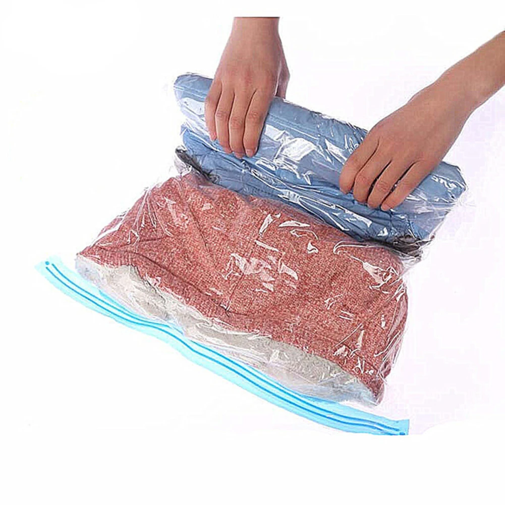 Vacuum Bag for Clothes Storage Bag With Valve Transparent Border Folding Compressed Organizer Travel Space Saving Seal Packet