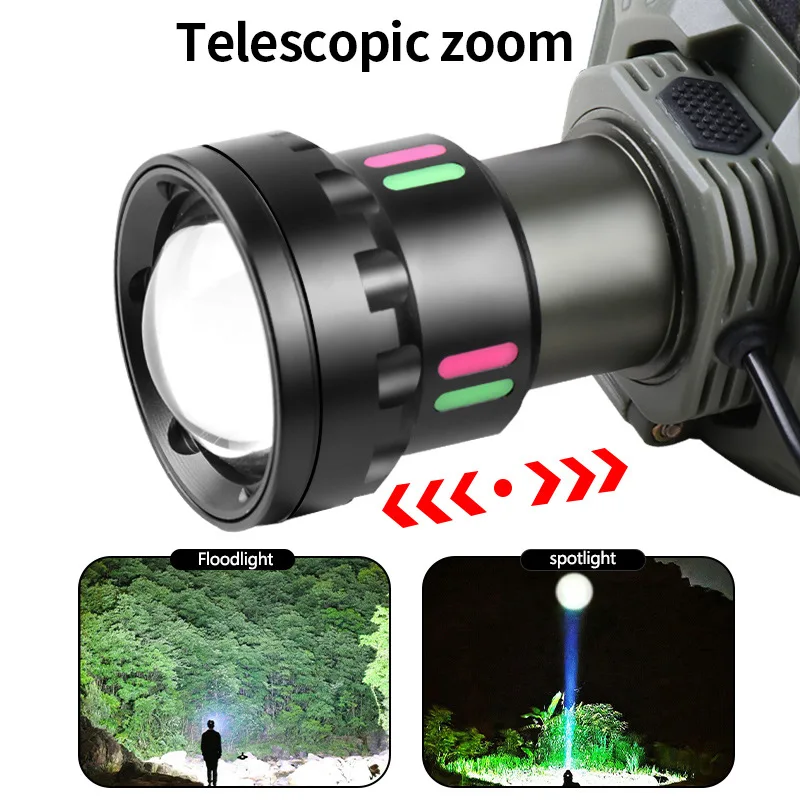 High Power 800W LED Headlamp 30000000LM Super Bright Head Flashlight Zoomable Lamp Rechargeable Outdoor Fishing Camping Lights