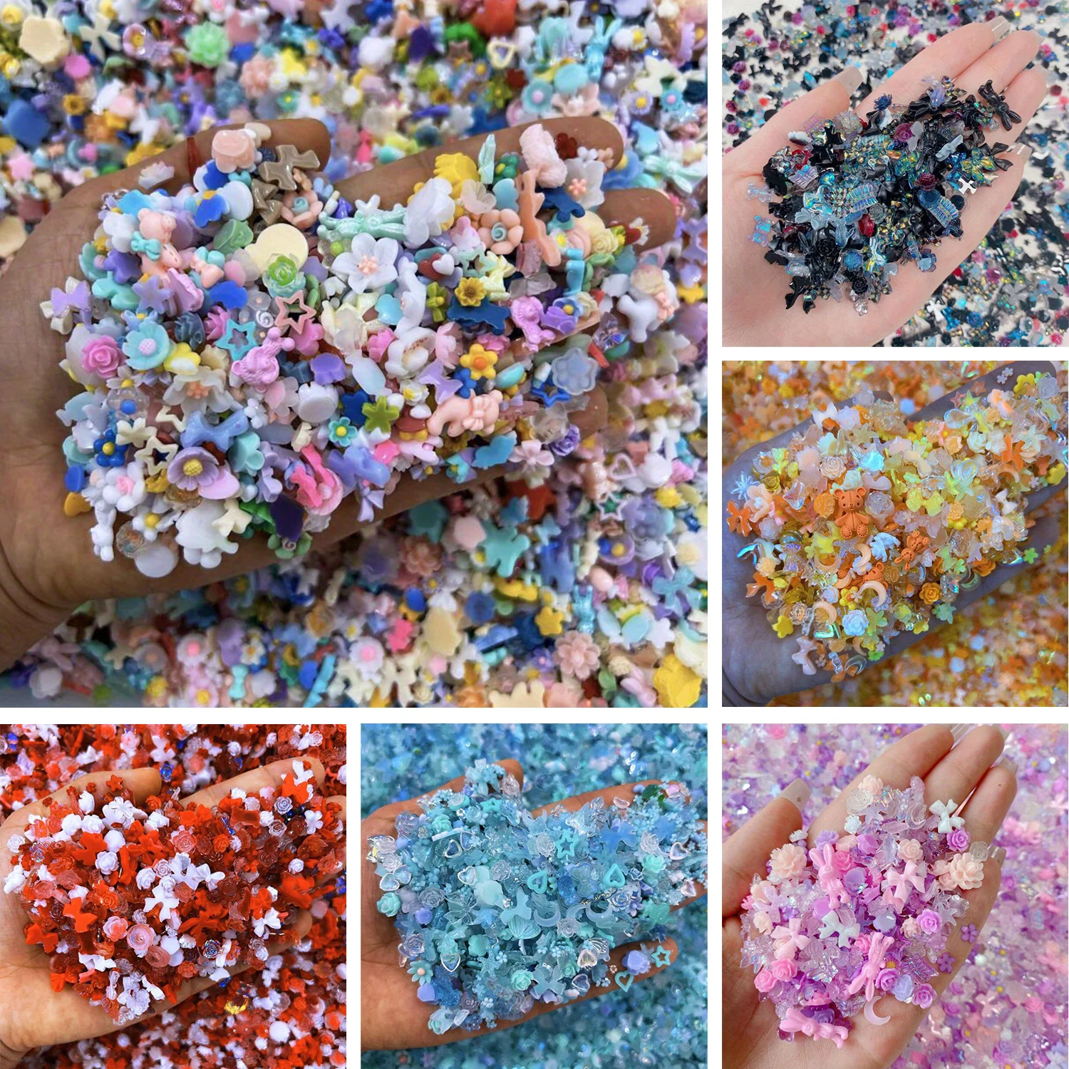 150pcs 3D Colorful Mixed Kawaii Resin Nail Art Rhinestones Charms Exqusite Acrylic Jewelry Nail Decorations DIY Nail Accessories