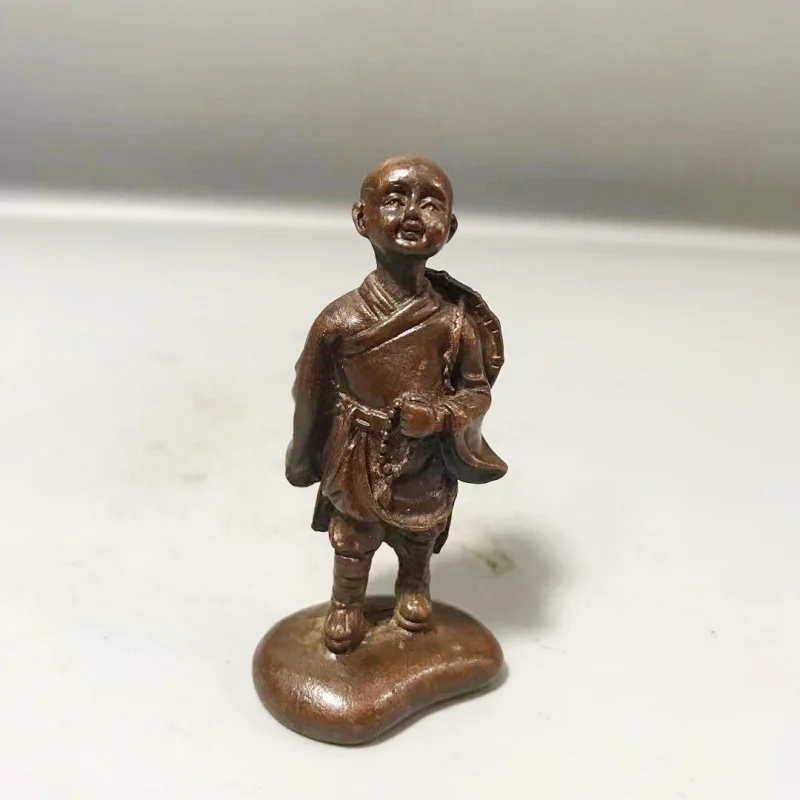 

Antique Bronze Ware Handheld Beads Little Monk Desktop Zen Ornament Road Samanera Antique Little Bronze Chinese Classical Collec