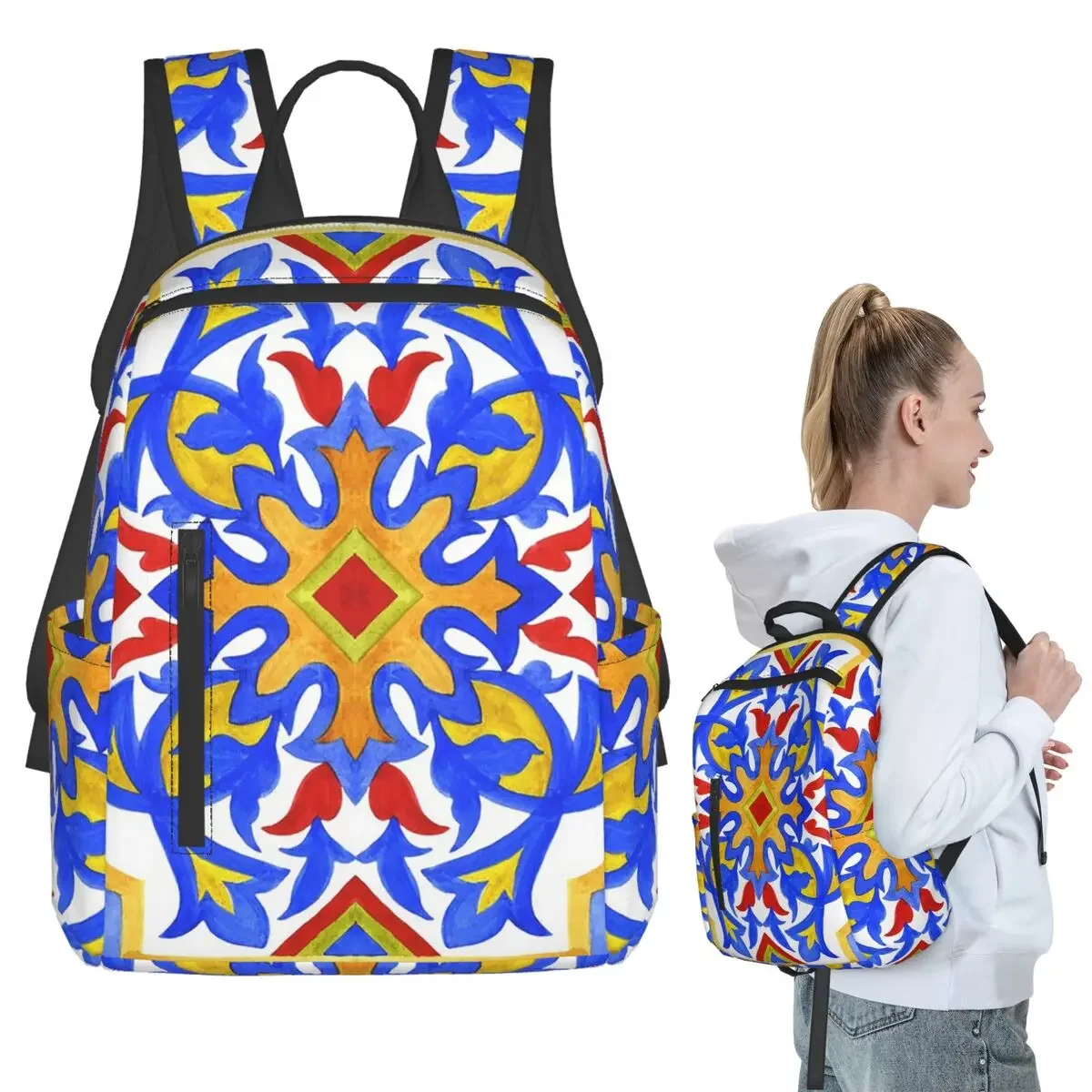 

Portuguese Azulejo Tiles. Backpack Student Boys Girls BookBag Kids School Bag Computer Shoulder Bags for Men Women