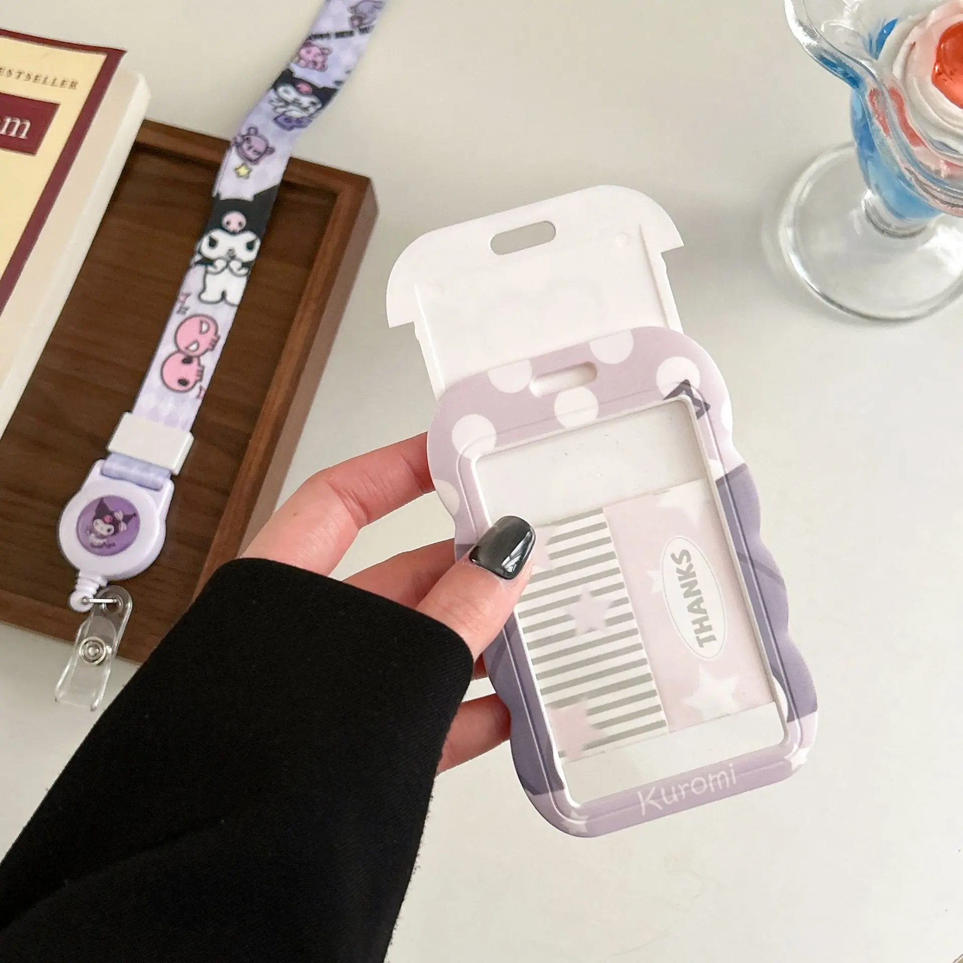 Kawaii  Retractable Lanyard Card Holder Kuromi Melody Cinnamoroll Cute Wave Shape Student ID Bus Badge Case Girls Gift view 5
