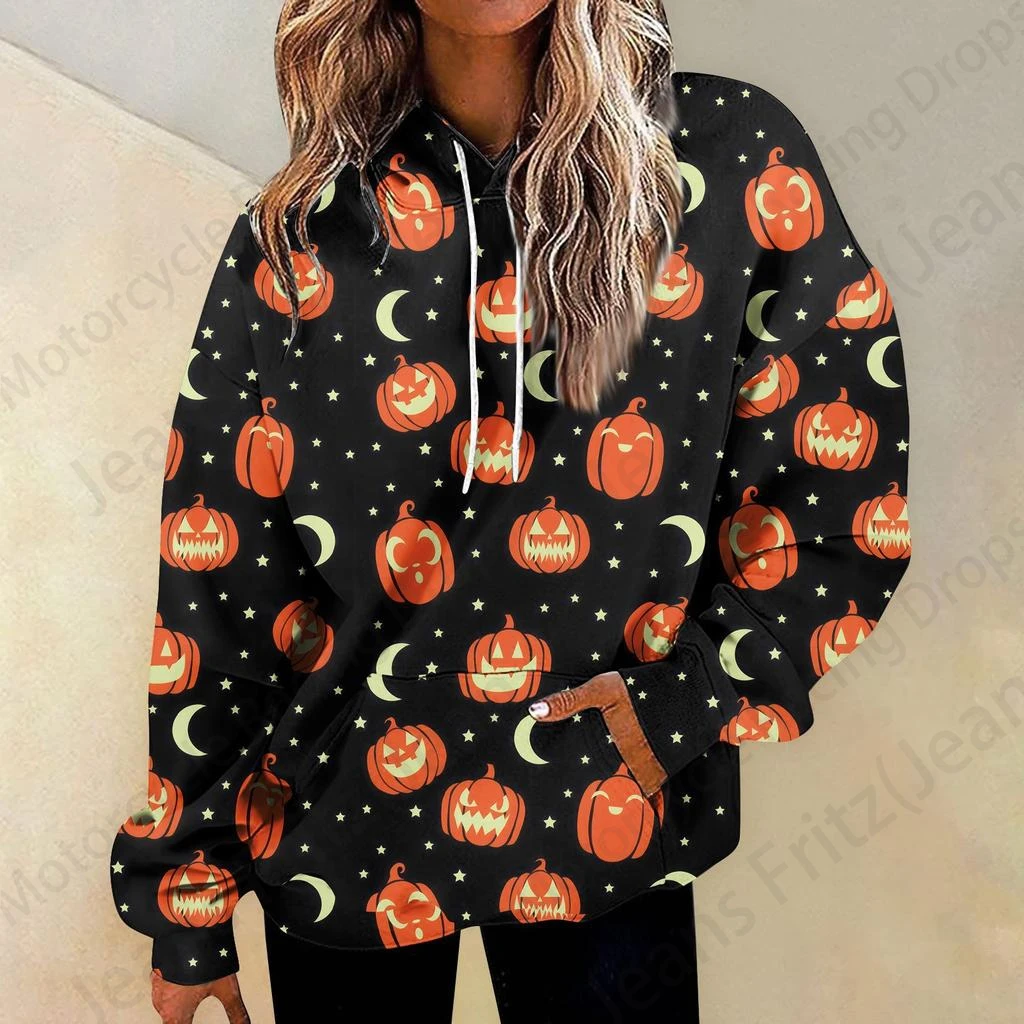 Lovely Pumpkin 3d Print Graphic Halloween Hoodie Women Fashion Hoodies Sweatshirt Women Sweats Oversized Coat Pocket Pullovers