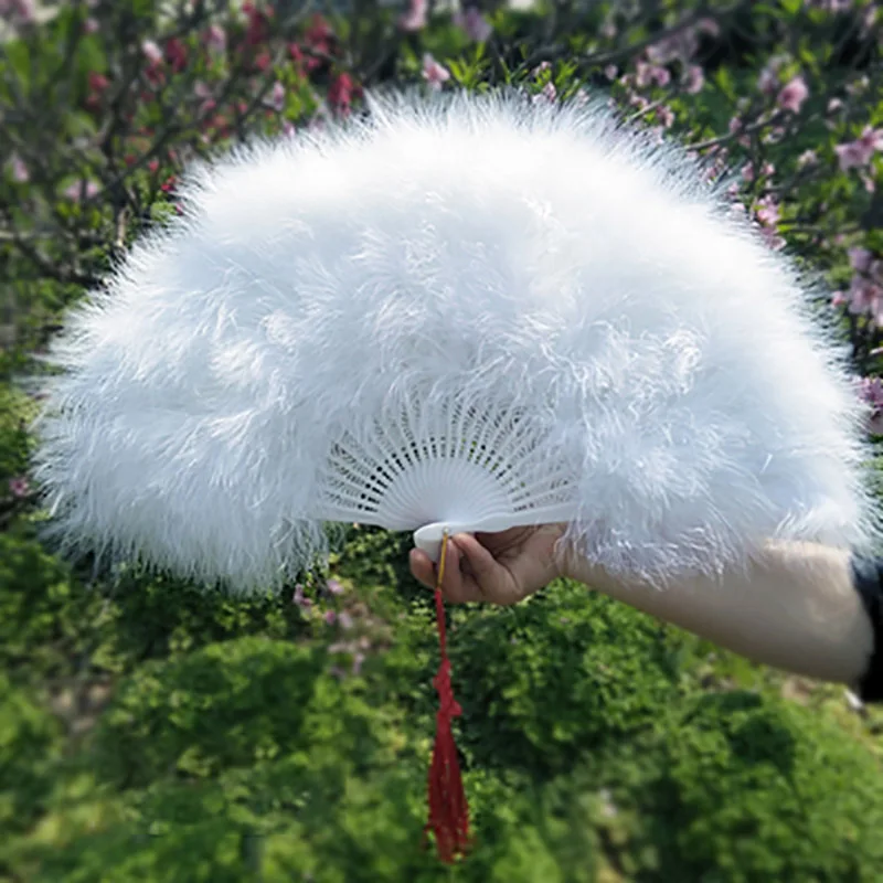 Folding Feather Fans For Women Hand Fan For Ladies Handmade Hanfu Dance Wedding Party Accessories Crafts Gifts Summer