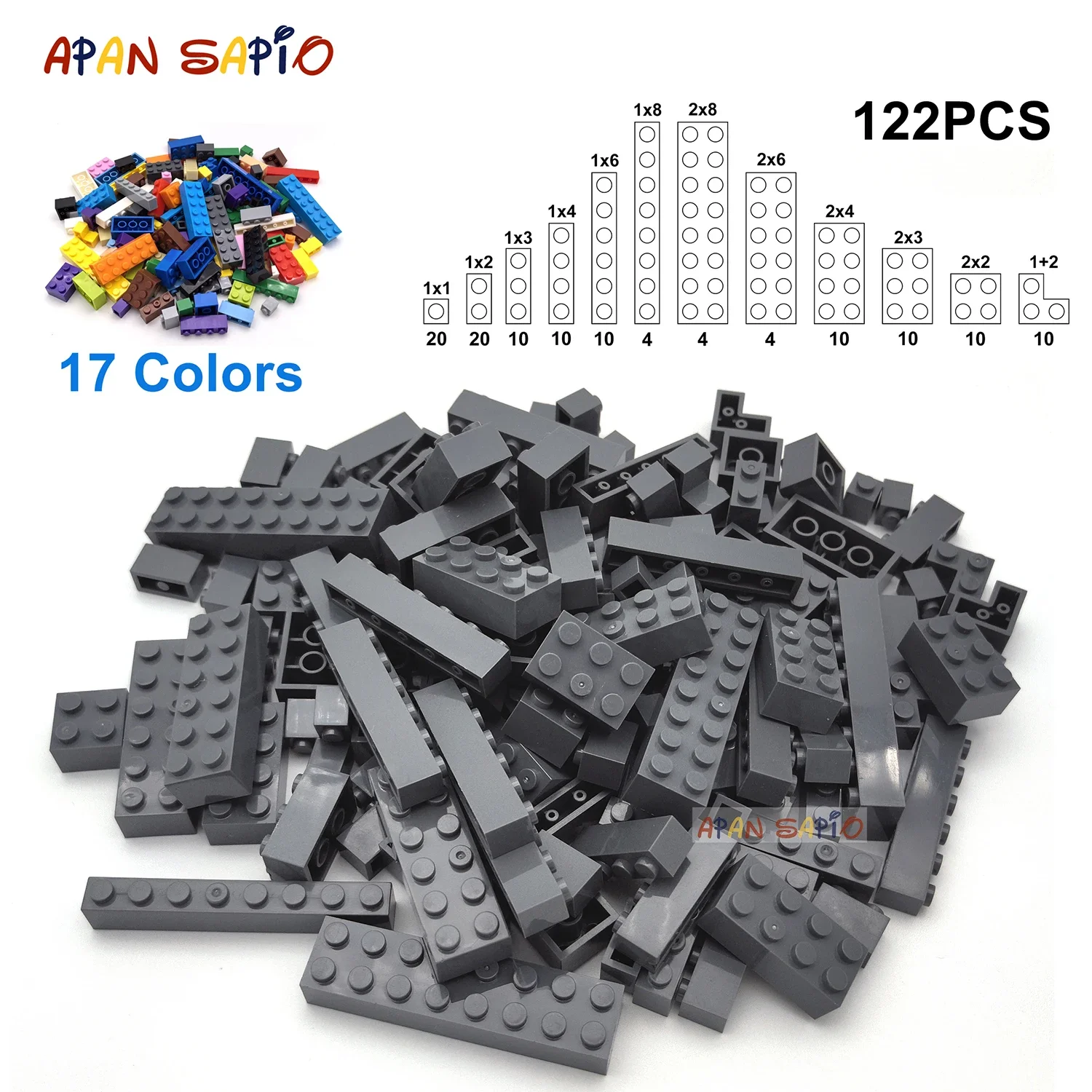 122pcs Thick Figures Bricks 12 Size DIY Building Blocks Educational Creative Size Compatible With 3001 Plastic Toys for Children