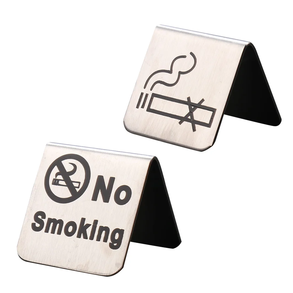 

2 Pcs No Smoking Sign for Bar The Non-smoking Tent Signs Home Stainless Steel Table Desk Desktop Simple