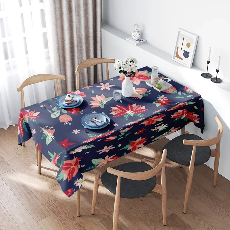 Blue Floral TableclothModern Printed Table Cover for Home Decor Kitchen Dining Room Decoration
