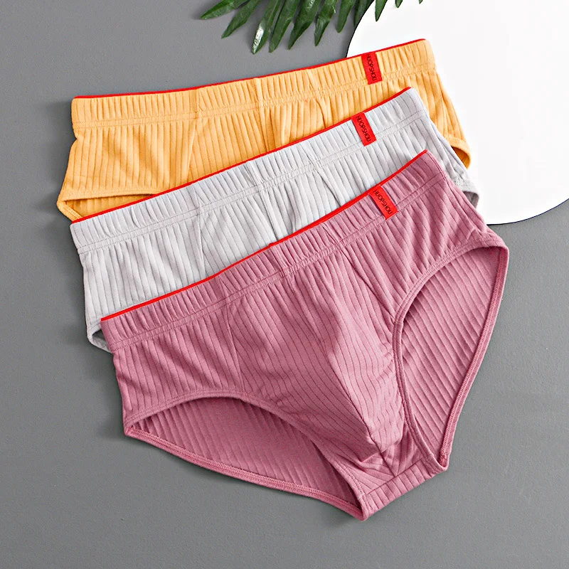 1/3PCS Men Briefs Mid Waist Elastic Soft Breathable Anti-septic U Convex Striped Solid Color Casual Men Underpants underwear men image 2