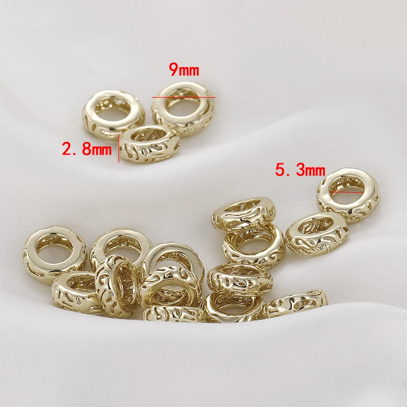 Brass Metal Jewelry Making Rondelle Beads,9mm Gold Plated Hollow Heishi Spacer Beads For Bracelet Necklace Making Craft Supplies