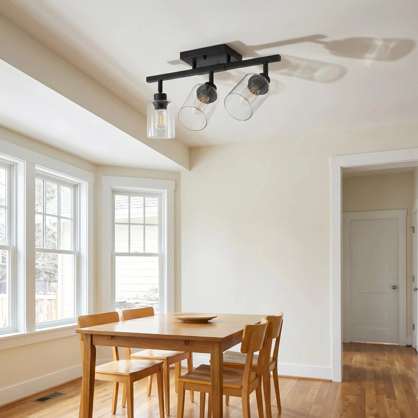 19.7-Inch Matte Black Lighting Fixture, Wall-Mountable or Ceiling-Mountable, Rotatable, with Clear Glass Shade, E26 Base