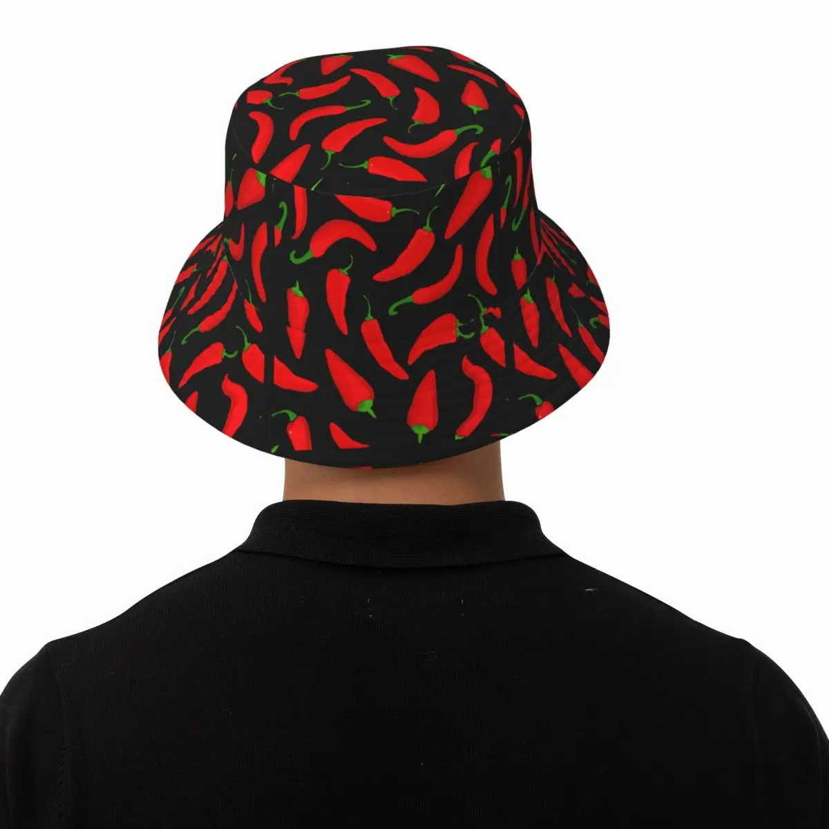 Red Chilli Pepper Bucket Hat Summer Black Pattern Retro Fisherman Hats For Couple Breathable Travel Hiking Caps