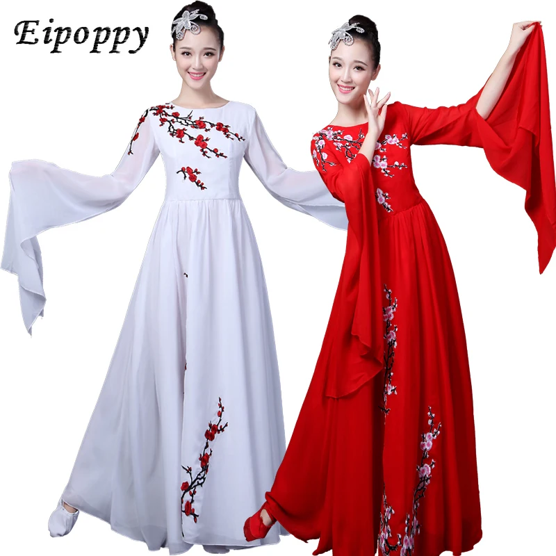 코러스 원피스 코스튬 Guzheng Erhu 민속 음악, 성인 여성 물 소매 큰 스윙 스커트, 댄스 코스튬, 신제품